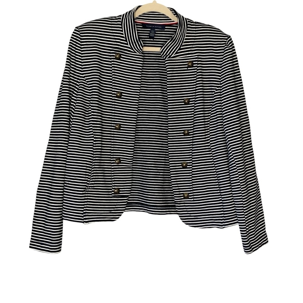 Tommy Hilfiger navy/white stripe nautical military band cotton jacket. Size L